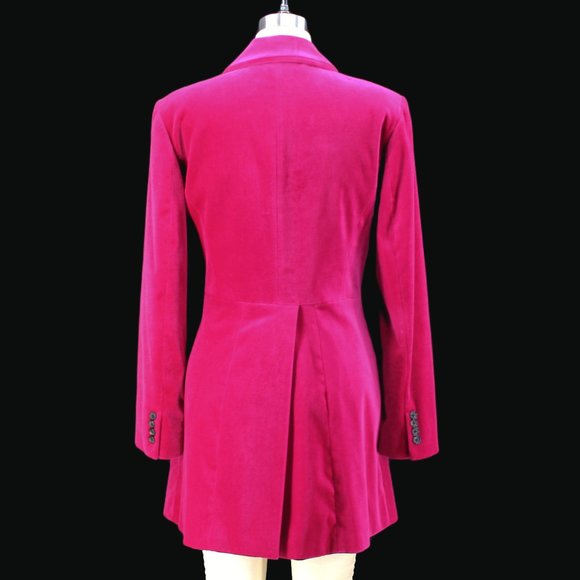 J Peterman Velvet Jacket Riding Coat Long 3 Button Equestrian Tailored Fuschia - Picture 4 of 9